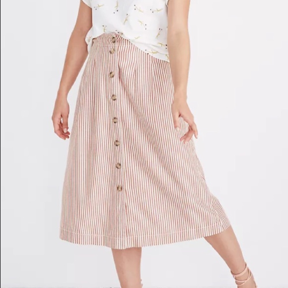 Madewell pink silk button skirt